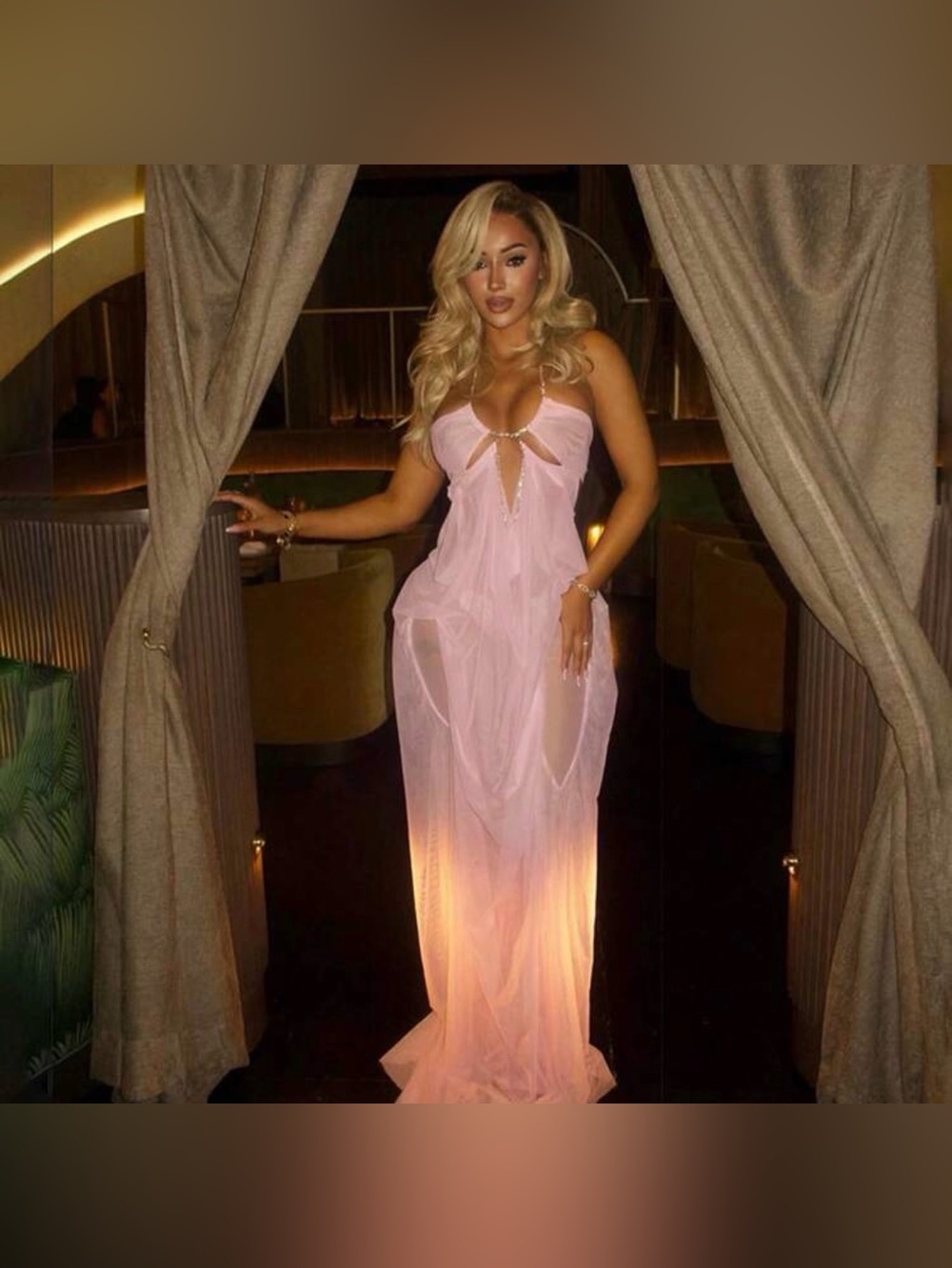 Sheer Pink Chiffon evening gown - Women's Sleepwear